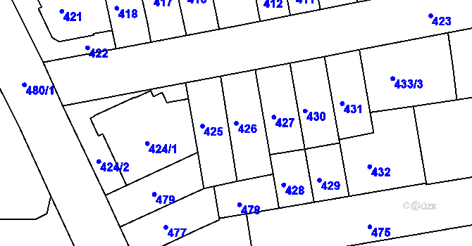 Parcela st. 426 v KÚ Černovice, Katastrální mapa