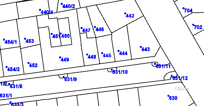 Parcela st. 445 v KÚ Černovice, Katastrální mapa