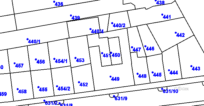 Parcela st. 451 v KÚ Černovice, Katastrální mapa