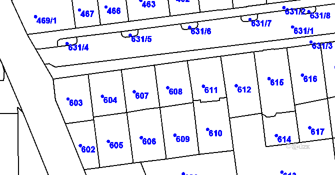 Parcela st. 608 v KÚ Černovice, Katastrální mapa