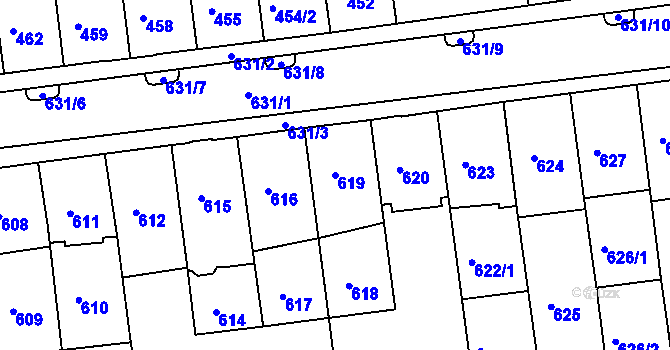 Parcela st. 619 v KÚ Černovice, Katastrální mapa