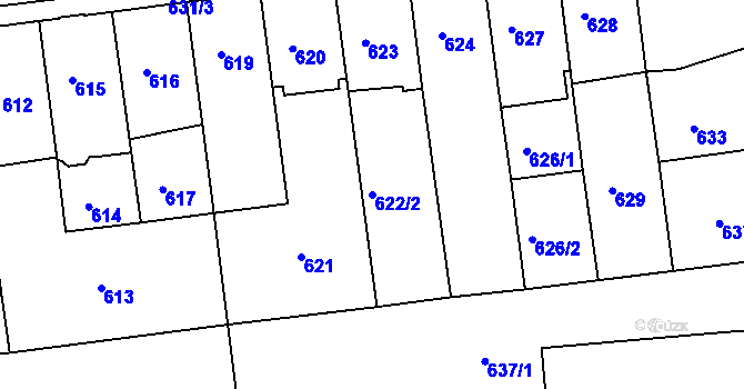 Parcela st. 622/2 v KÚ Černovice, Katastrální mapa