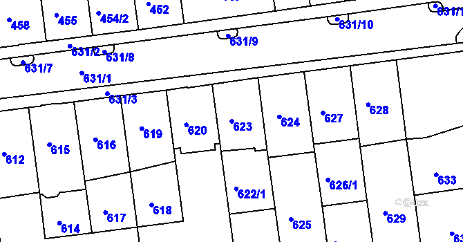 Parcela st. 623 v KÚ Černovice, Katastrální mapa