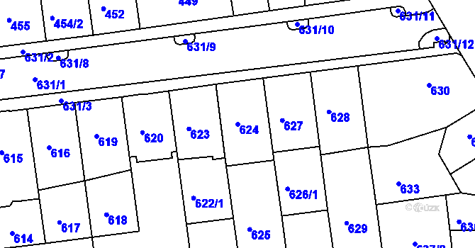 Parcela st. 624 v KÚ Černovice, Katastrální mapa