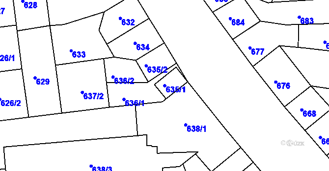 Parcela st. 635/1 v KÚ Černovice, Katastrální mapa