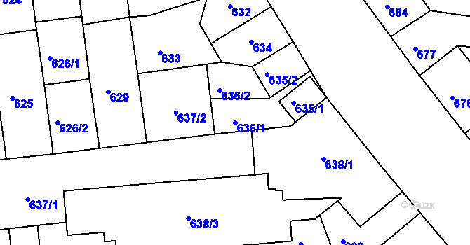 Parcela st. 636/1 v KÚ Černovice, Katastrální mapa