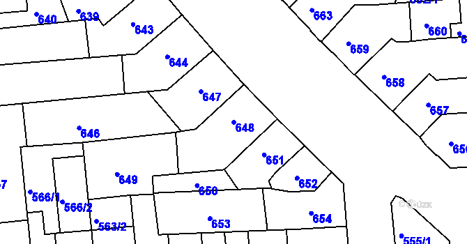 Parcela st. 648 v KÚ Černovice, Katastrální mapa
