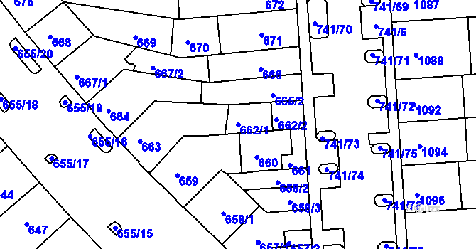 Parcela st. 662/1 v KÚ Černovice, Katastrální mapa