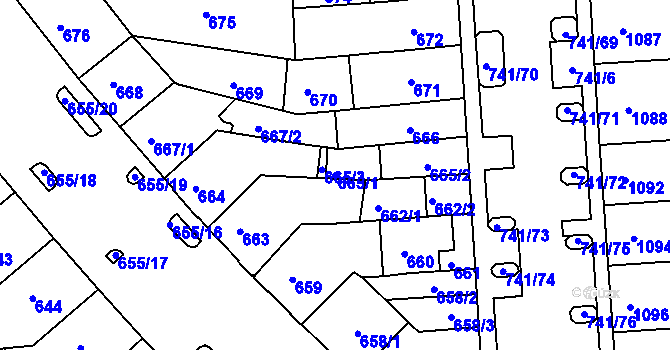 Parcela st. 665/1 v KÚ Černovice, Katastrální mapa