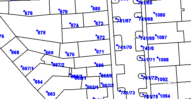 Parcela st. 671 v KÚ Černovice, Katastrální mapa
