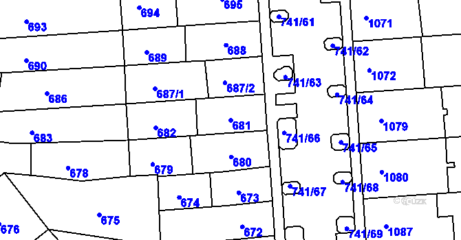 Parcela st. 681 v KÚ Černovice, Katastrální mapa