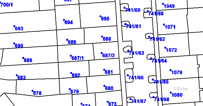 Parcela st. 687/2 v KÚ Černovice, Katastrální mapa