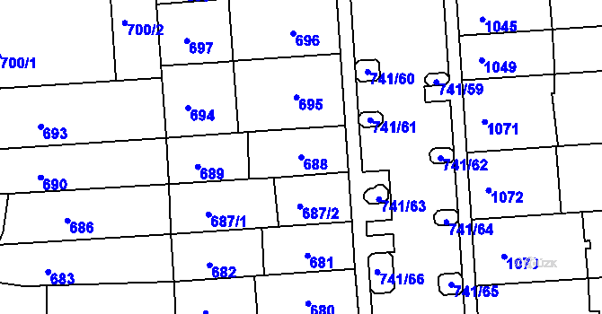 Parcela st. 688 v KÚ Černovice, Katastrální mapa