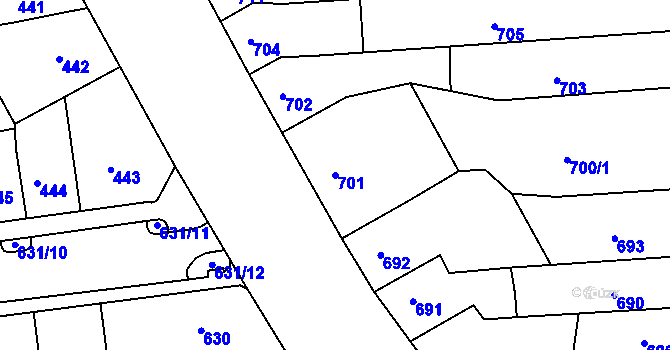 Parcela st. 701 v KÚ Černovice, Katastrální mapa