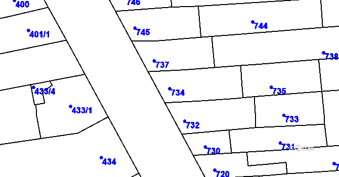 Parcela st. 734 v KÚ Černovice, Katastrální mapa