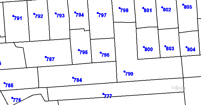 Parcela st. 796 v KÚ Černovice, Katastrální mapa