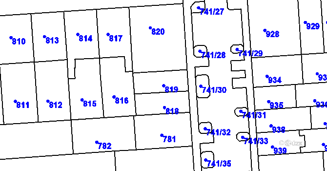 Parcela st. 819 v KÚ Černovice, Katastrální mapa