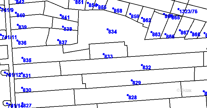 Parcela st. 833 v KÚ Černovice, Katastrální mapa