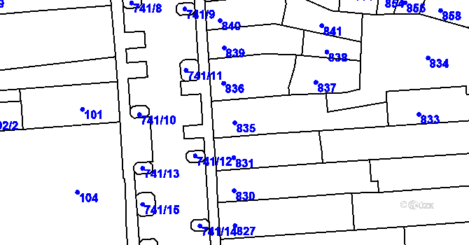Parcela st. 835 v KÚ Černovice, Katastrální mapa