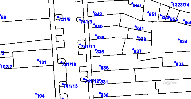 Parcela st. 836 v KÚ Černovice, Katastrální mapa
