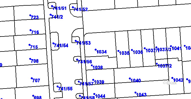 Parcela st. 1034 v KÚ Černovice, Katastrální mapa