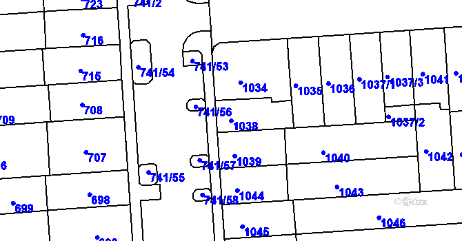Parcela st. 1038 v KÚ Černovice, Katastrální mapa