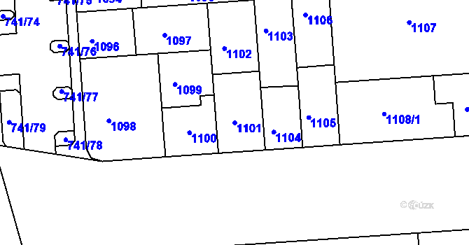 Parcela st. 1101 v KÚ Černovice, Katastrální mapa