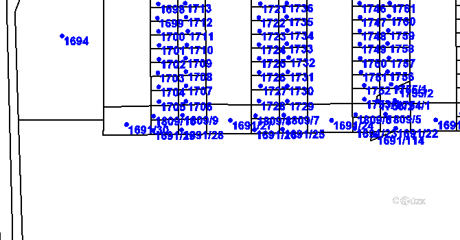Parcela st. 1691/27 v KÚ Černovice, Katastrální mapa