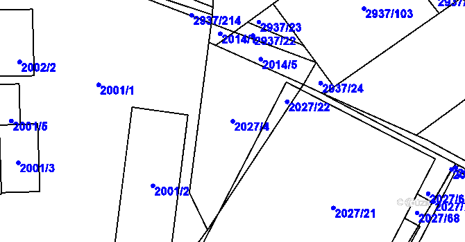 Parcela st. 2027/4 v KÚ Černovice, Katastrální mapa