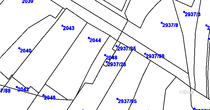 Parcela st. 2048 v KÚ Černovice, Katastrální mapa