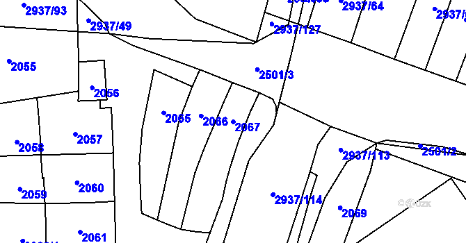 Parcela st. 2067 v KÚ Černovice, Katastrální mapa