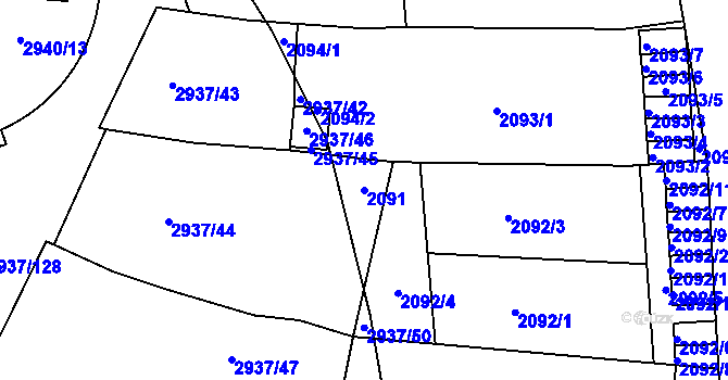 Parcela st. 2091 v KÚ Černovice, Katastrální mapa