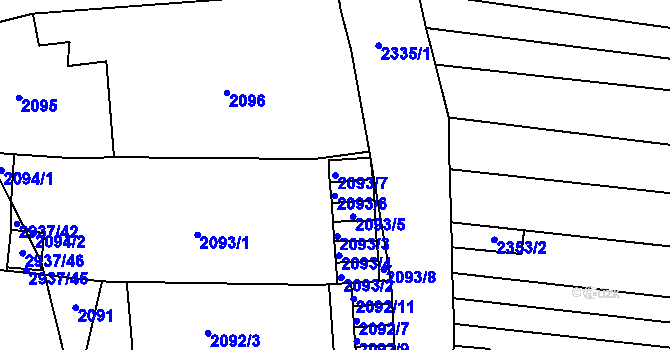 Parcela st. 2093/7 v KÚ Černovice, Katastrální mapa