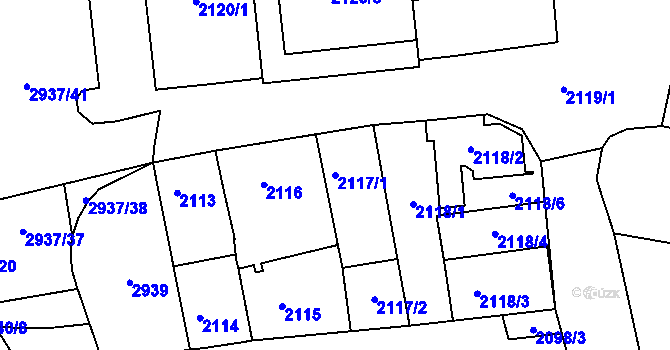 Parcela st. 2117/1 v KÚ Černovice, Katastrální mapa