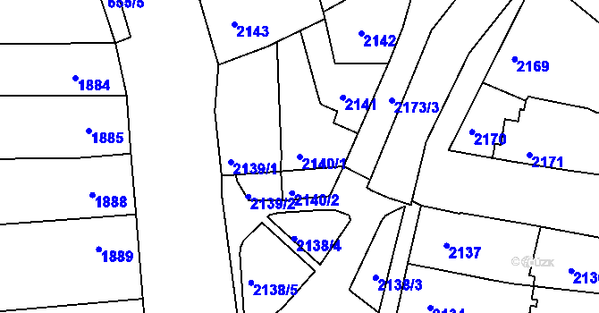 Parcela st. 2140/1 v KÚ Černovice, Katastrální mapa