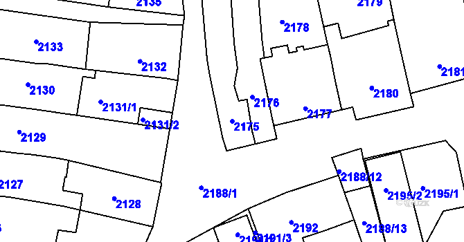 Parcela st. 2175 v KÚ Černovice, Katastrální mapa