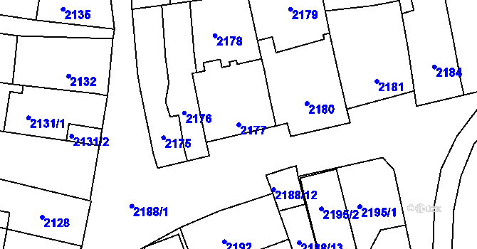 Parcela st. 2177 v KÚ Černovice, Katastrální mapa