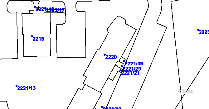 Parcela st. 2220 v KÚ Černovice, Katastrální mapa