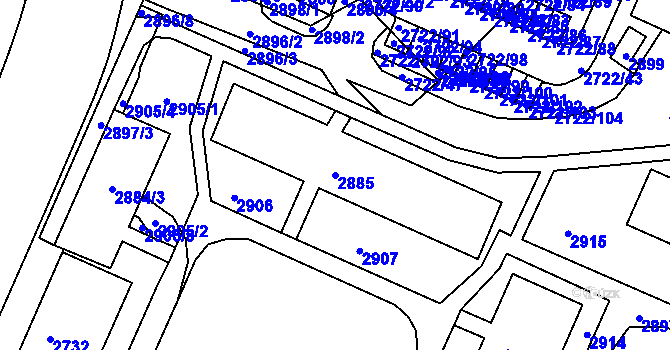 Parcela st. 2885 v KÚ Černovice, Katastrální mapa
