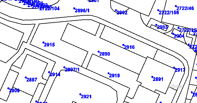Parcela st. 2890 v KÚ Černovice, Katastrální mapa