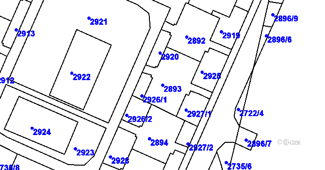 Parcela st. 2893 v KÚ Černovice, Katastrální mapa