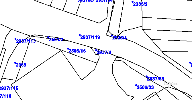Parcela st. 2937/4 v KÚ Černovice, Katastrální mapa