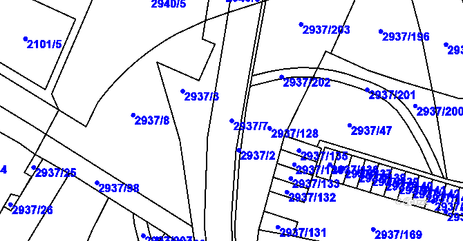 Parcela st. 2937/7 v KÚ Černovice, Katastrální mapa