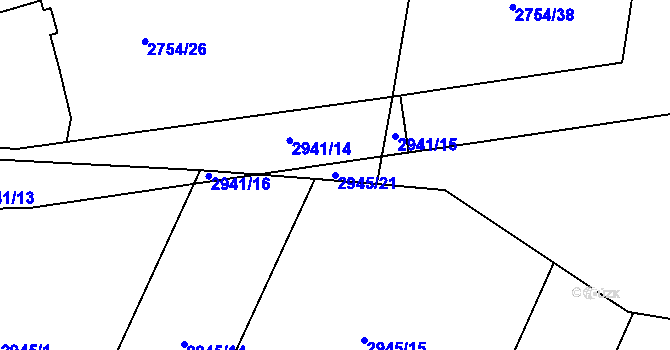 Parcela st. 2945/21 v KÚ Černovice, Katastrální mapa
