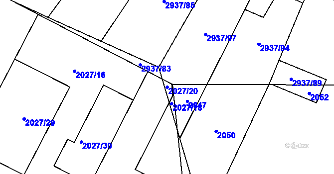 Parcela st. 2027/20 v KÚ Černovice, Katastrální mapa