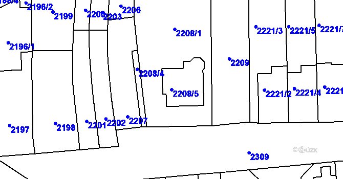 Parcela st. 2208/5 v KÚ Černovice, Katastrální mapa