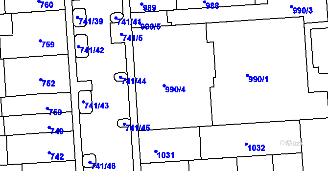 Parcela st. 990/4 v KÚ Černovice, Katastrální mapa