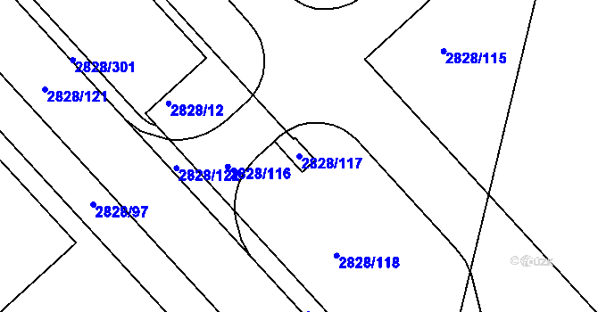 Parcela st. 2828/117 v KÚ Černovice, Katastrální mapa