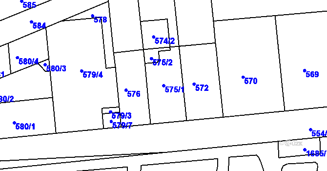 Parcela st. 575/1 v KÚ Černovice, Katastrální mapa