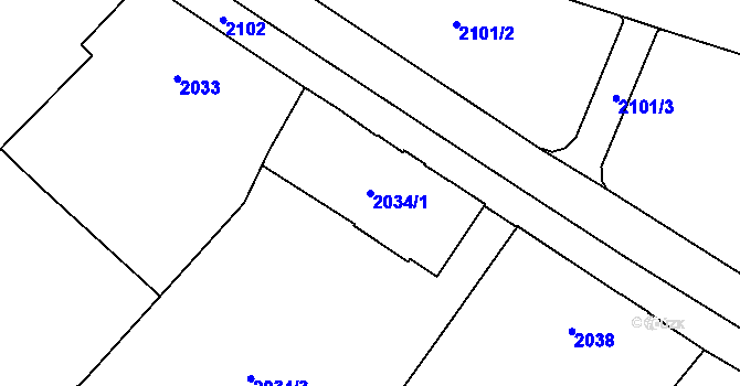 Parcela st. 2034/1 v KÚ Černovice, Katastrální mapa